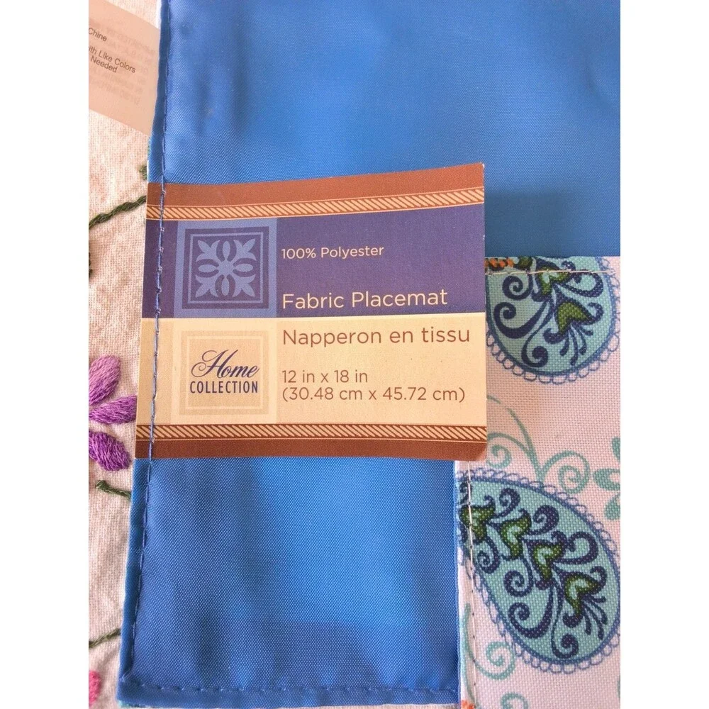 NWT Home Collection Paisley Placemat Set of 2 Camping Picnic Blue Party Reusable